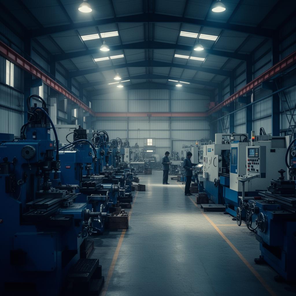 Modern Indian manufacturing facility interior with precision machinery